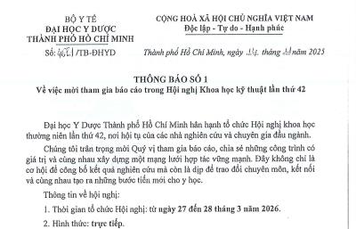 Thông báo số 1 về việc mời tham gia báo cáo trong Hội nghị Khoa học Kỹ thuật lần thứ 42