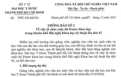Thông báo số 2 về việc tổ chức cuộc thi Poster khoa học trong khuôn khổ Hội nghị Khoa học kỹ thuật lần thứ 42